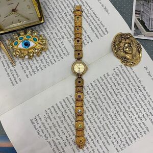 Vintage Sterling Silver Gold Vermeil Gemstone Women's Watch